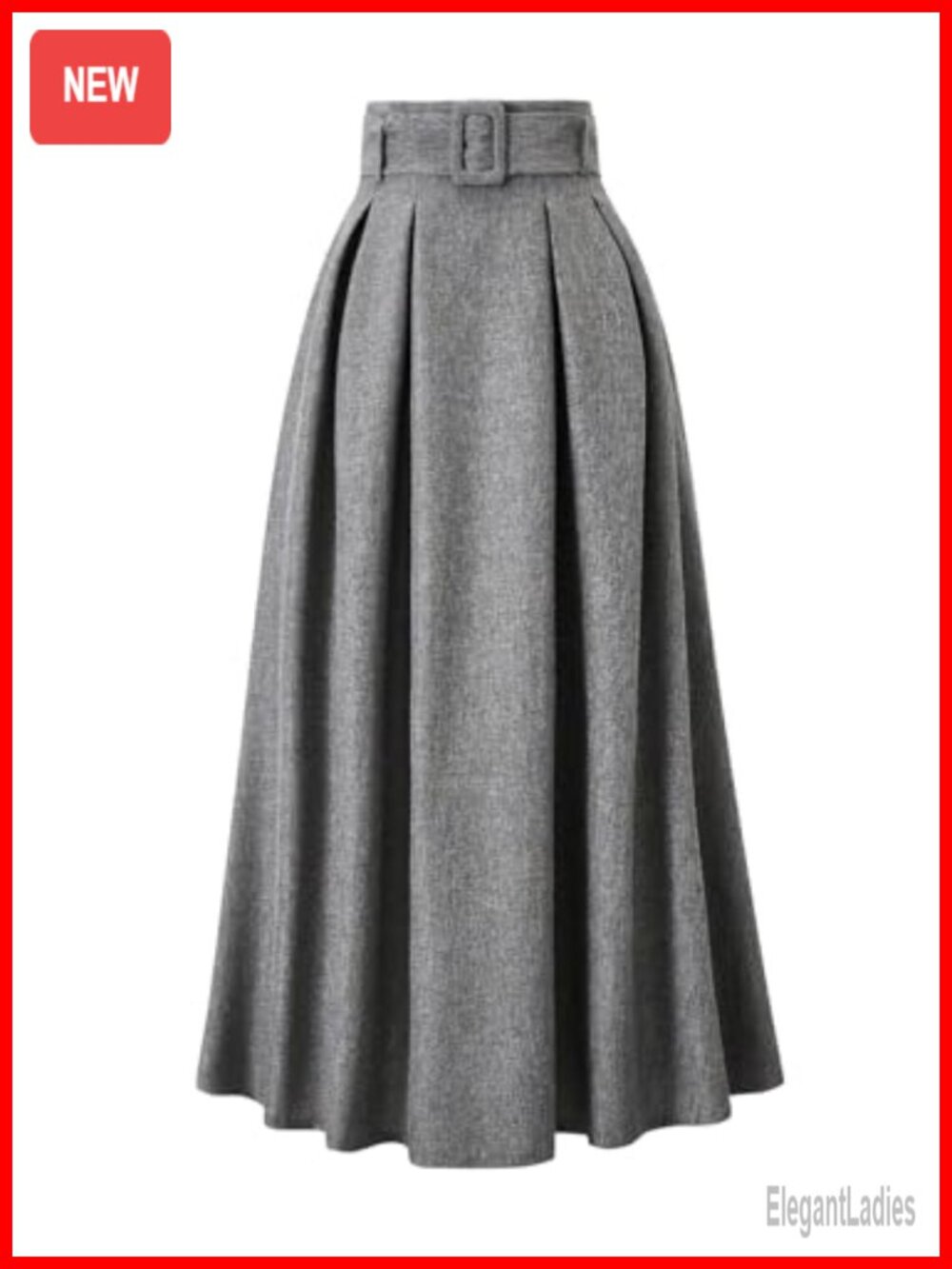 Women's High Waisted Pleated A-Line Belted Swing Office Skirt